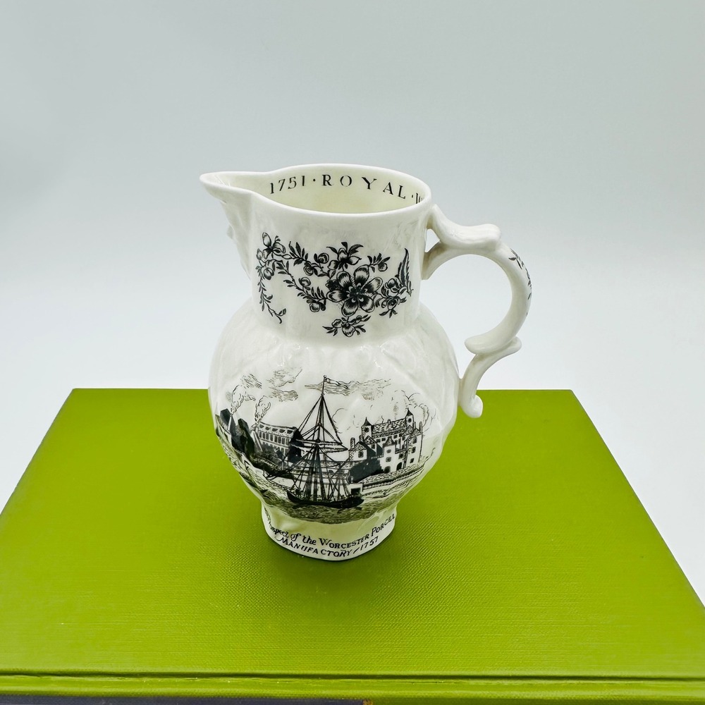Royal Worcester Bicentenary 1751-1951 Black Transferware Mask Spout Jug